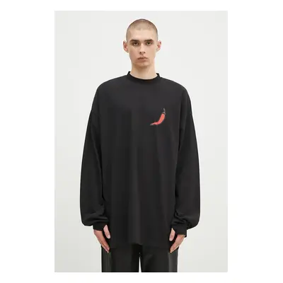 Bavlněné tričko s dlouhým rukávem 032C ''Office Fruit'' Oversized Longsleeve černá barva, s poti