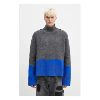 Vlněný svetr A-COLD-WALL* Saturate Knit High Neck pánský, šedá barva, hřejivý, s golfem, ACWMK17