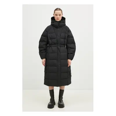 Péřová bunda GANNI Tech Seersucker Puffer Coat dámská, černá barva, zimní, oversize, F9688