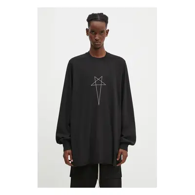 Bavlněné tričko s dlouhým rukávem Rick Owens Jumbo Longsleeve T černá barva, s potiskem, DU02D22