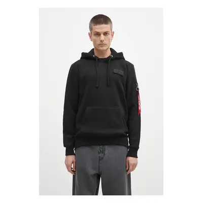 Mikina Alpha Industries Red Stripe Hoody pánská, černá barva, s kapucí, s potiskem, 178314.95