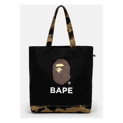 Bavlněná taška A Bathing Ape 1St Camo Ape Head Tote Bag černá barva, 1K80189009