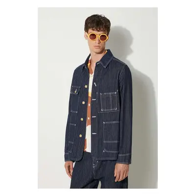 Džínová bunda Kenzo Relaxed Workwear Jacket pánská, tmavomodrá barva, přechodná, oversize, FE65D