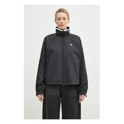 Bunda adidas Originals WOVEN TT ZIP černá barva, přechodná, oversize, JX9204