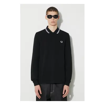 Bavlněné tričko s dlouhým rukávem Fred Perry černá barva, s aplikací, M3636.350