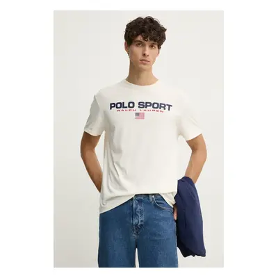 Bavlněné tričko Polo Ralph Lauren bílá barva, s potiskem, 710750444