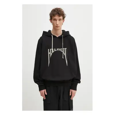 Bavlněná mikina Rick Owens Oversized pánská, černá barva, s kapucí, s potiskem, DU01E3262.FEP2P