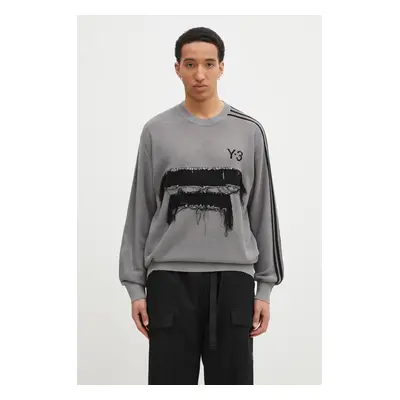 Svetr Y-3 Graphic Knit Crew pánský, šedá barva, lehký, JM3238