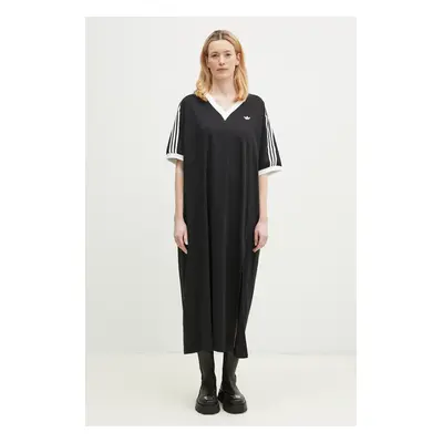 Bavlněné šaty adidas Originals V-NECK DRESS černá barva, maxi, JX9219