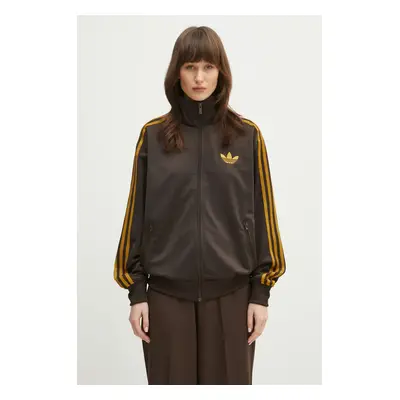 Mikina adidas Originals Firebird dámská, hnědá barva, s aplikací, JP2297