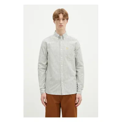 Bavlněná košile Fred Perry zelená barva, regular, s límečkem button-down, M6574.X89