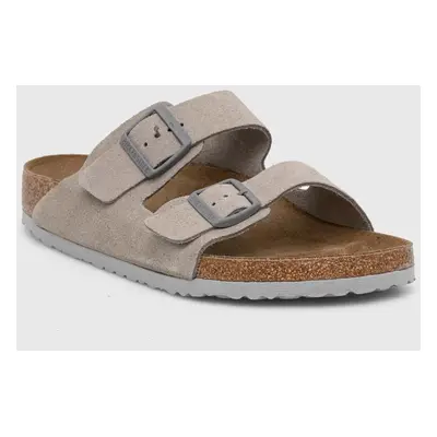 Semišové pantofle Birkenstock Arizona pánské, šedá barva, 1027749