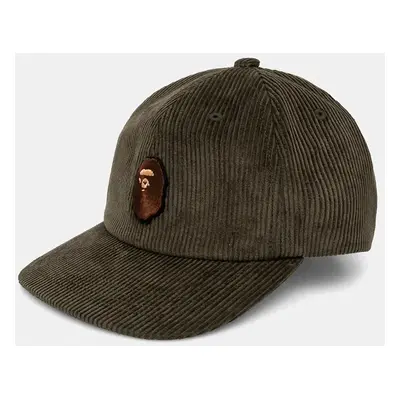 Manšestrová kšiltovka A Bathing Ape Ape Head Corduroy Cap zelená barva, s aplikací, 1K80180004