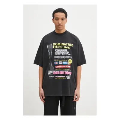 Bavlněné tričko VETEMENTS Dominatrix Hotline Oversized černá barva, s potiskem, UA66TR740B