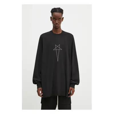 Bavlněné tričko s dlouhým rukávem Rick Owens Jumbo Longsleeve T černá barva, s potiskem, DU02D22