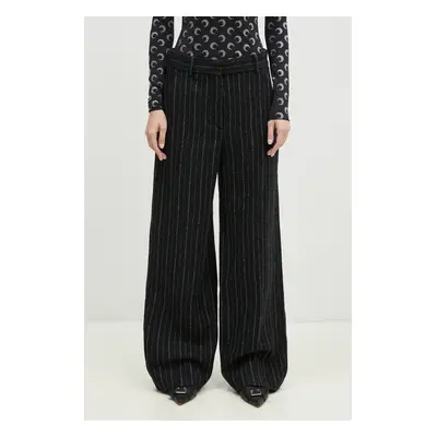 Vlněné kalhoty Kenzo Stripped Wide Pants černá barva, jednoduché, high waist, FE62PA0949GM.99