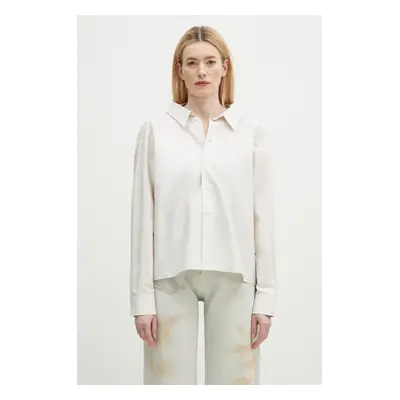 Bavlněná košile MM6 Maison Margiela béžová barva, relaxed, s klasickým límcem, S52DT0043