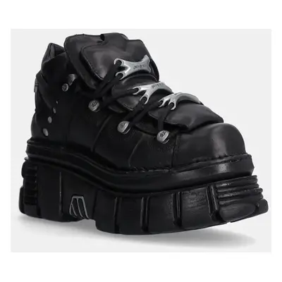 Kožené sneakers boty New Rock Negro + Nomada Negro + Tower Negro Lateral E-14 černá barva, M-106