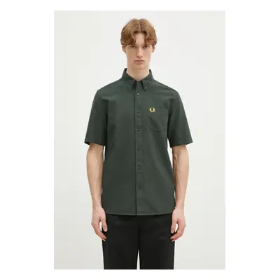 Bavlněná košile Fred Perry zelená barva, regular, s límečkem button-down, M8730.X89