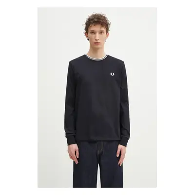 Bavlněné tričko s dlouhým rukávem Fred Perry tmavomodrá barva, M9602.795