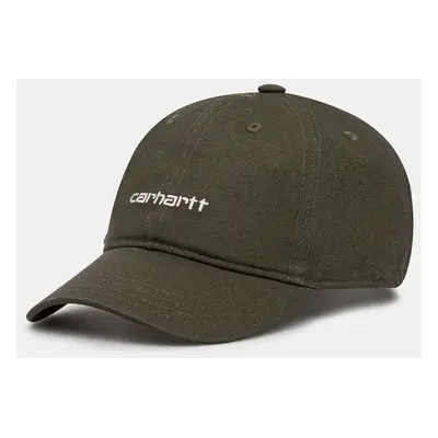 Bavlněná baseballová čepice Carhartt WIP Canvas Script Cap zelená barva, s aplikací, I028876.2QH