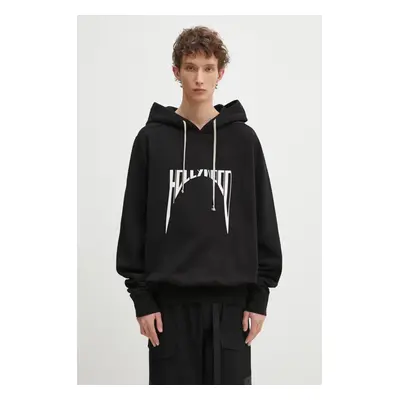 Bavlněná mikina Rick Owens Oversized pánská, černá barva, s kapucí, s potiskem, DU01E3262.FEP2P