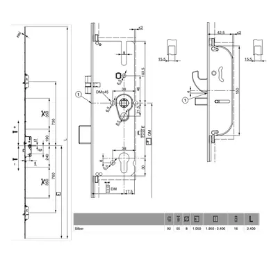 G-TS zámek E92 DM55 PZ 2BO GM1.050 VK8 F-2.400x16 PT-M