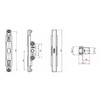 Fapim / Wicona převod pro kliku, rozteč 43 mm