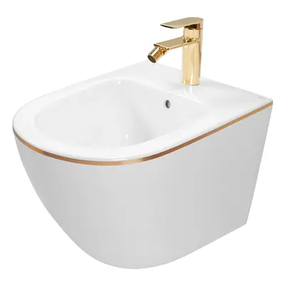 Závěsný bidet REA CARLO MINI, bílá/zlatý lem