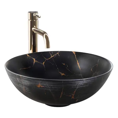 Keramické umyvadlo na desku REA Stella Black Marble Brush 35,5x35,5 cm mramor mat