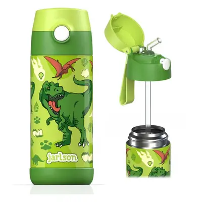 Dětská nerezová termoláhev s brčkem JARLSON CHARLI Dinosaurus 350 ml