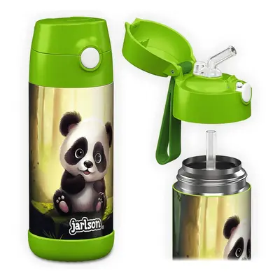 Dětská nerezová termoláhev s brčkem JARLSON CHARLI Panda 350 ml