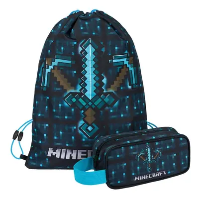 Školní set penál a sáček Baagl Minecraft Blue axe and sword - 2 díly