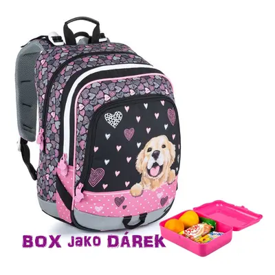 Lehký školní batoh s pejskem ALFA 21 A BLACK/PINK + box zdarma