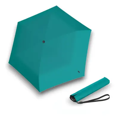 Lehký dámský skládací plochý deštník - Knirps US.050 TURQUOISE WITH BLACK