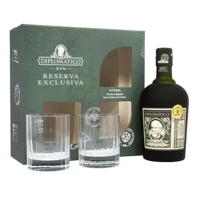 Diplomatico Reserva Exclusiva 12 Y.O. 40% 0.7L + 2 skleničky (dárkové balení)