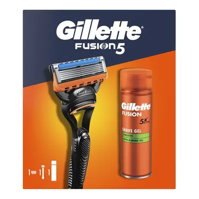 Gillette Fusion strojek + Gel na holení 200ml + 1 náhradní hlavice dárková sada