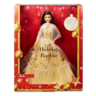 Mattel sběratelská barbie vánoční černovláska, hjx07