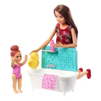 Barbie chůva herní set v koupelně, mattel fxh05