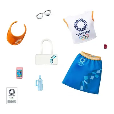 Barbie kolekce oblečků tokyo 2020 bílomodrý set, mattel gjg35