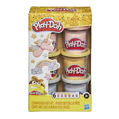 Play doh sada 6 kelímků třpytivá zlatá, stříbrná a růžová, hasbro e9433