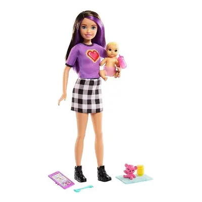 Barbie chůva violet + miminko s doplňky, mattel grp11