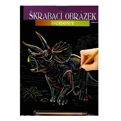 Škrábací obrázek duhový dino triceratops