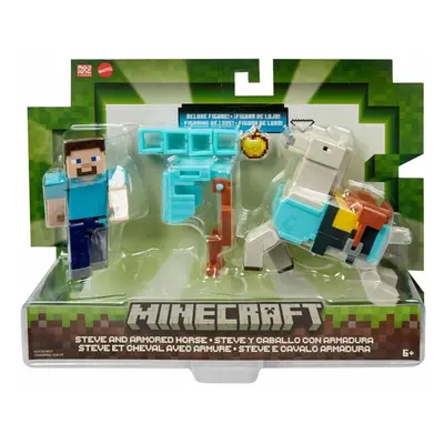 Minecraft 8 cm figurka dvojbalení steve a obrněný kůň, mattel hdv39