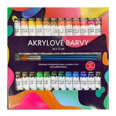 Akrylové barvy 24x12ml se štětcemi 3ks