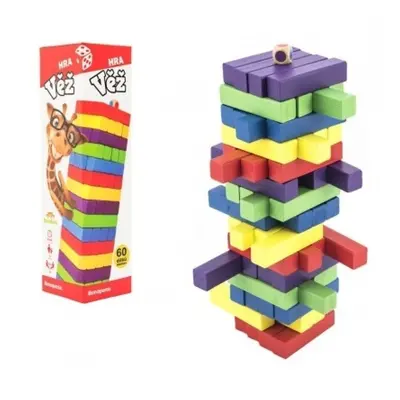 Hra věž jenga dřevěná barevná 60 ks