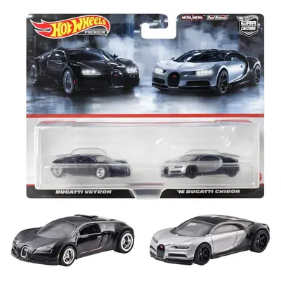 Hot wheels® premium angličák 2 ks bugatti veyron & ´16 bugatti chiron