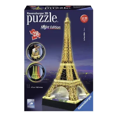 Ravensburger 12579 puzzle 3d eiffelova věž svítící, noční edice, 216 dílků