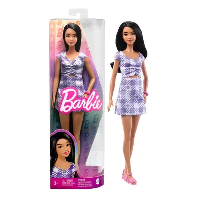 Mattel barbie modelka 199 ve fialkových kostkovaných šatech, hpf75