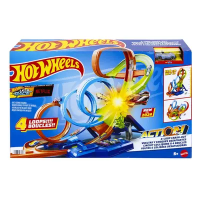 Mattel hot wheels dráha se čtyřmi smyčkami, hxr70